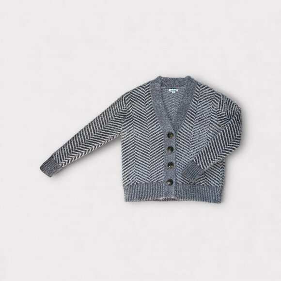 Cocobleu Sweater Womens Small Gray Chevron Button Front Fuzzy Cardigan Boxy - Picture 1 of 8